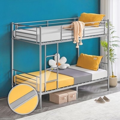 Up and Down 2 Tier Steel Frame Bed Twin  W/ Guardrail Rubber Cushion Ladder Gray