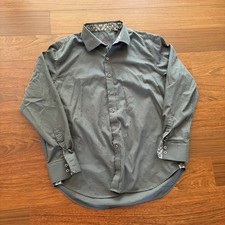 Robert Graham Mens XL Gray Paisley Jacquard Button Up Shirt Flip Cuff Luxury