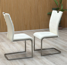 Möbeldorf "Bianco" Paar Freischwinger Esszimmerstühle weiß Kunstleder