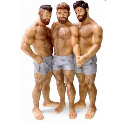 December Diamonds Thruple Bear Ornament 4'' Male Figurines Grey Boxer Shorts