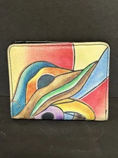 Mundi Leather Mini Bifold Wallet Painted Abstract Bird Floral Safekeeper