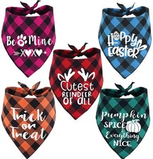 Holiday Plaid Dog Bandanas 5 Pack, Halloween Thanksgiving Christmas Easter Va...