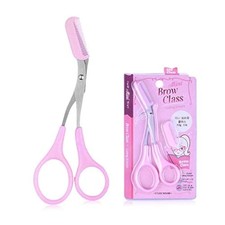 KDDOM 1 Pcs Stainless Steel Eyebrow Scissors With Comb,Curved Pink,silver
