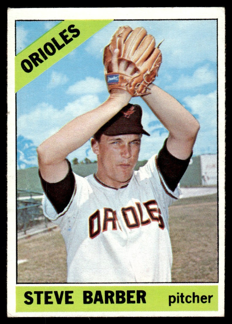 1966 Topps Baseball Card Steve Barber Baltimore Orioles #477 EX+