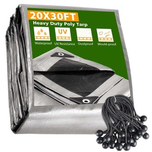 AplusChoice 20x30FT 10Mil Plastic Tarp Waterproof Heavy Duty 25P 9" Bungee Cords