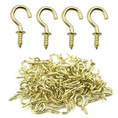 100 Pcs Gold Cup Hooks 1/2'' Ceiling Screw Hooks Self Tapping Hanging Hooks