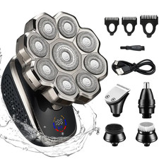 9D Men's Electric Head Shaver Wet/Dry Grooming Kit Bald Head Razor Rechargeable