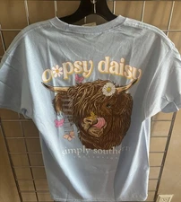 NWT Highland Cow Flower Simply Southern T-shirt Sz M Oopsy Daisy Butterfly