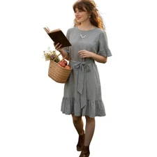 Moa Moa Coastal Dress Womens L Knee Length Ruffled Vacation Resort Casual Beachy