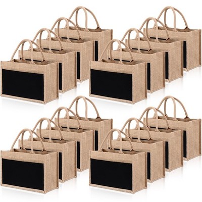 Reginary 16 Pcs Jute Burlap Totes Reusable Beach Bags Wedding Gifts Handle Black