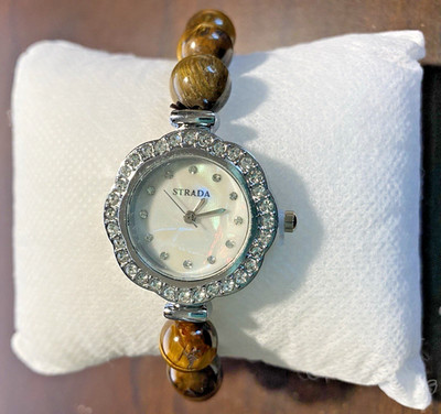 NIB STRADA Tiger Eye Stretchy Stretch Bangle Gemstone Watch Bracelet