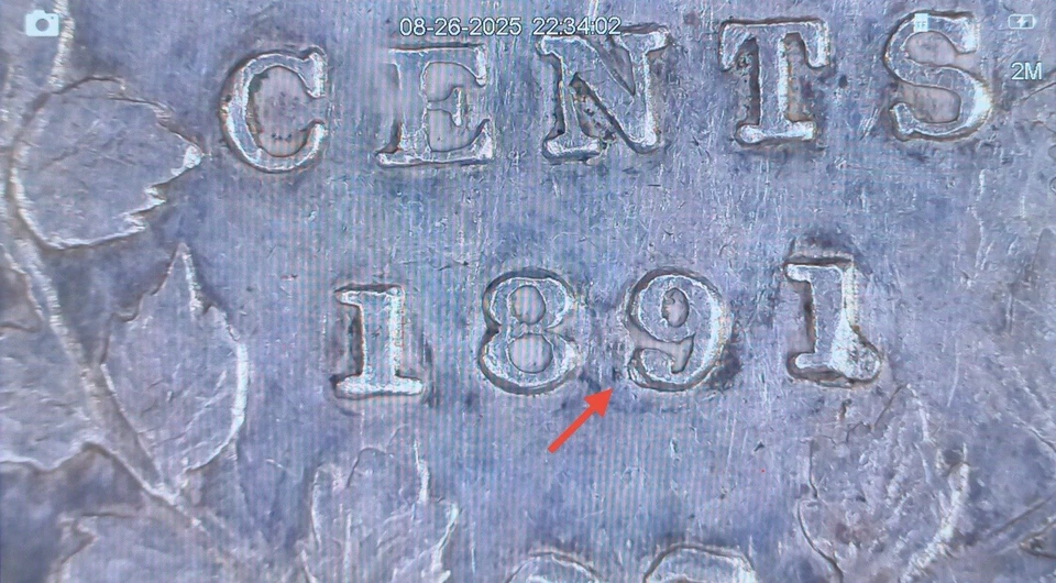 1891 CANADA 5 Cent Queen Victoria Silver ICG EF40 Obverse #2 - 9/9 Variety Rare - Image 3 of 4