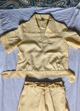 Authentic Vintage 1970s Women's Two Piece Yellow Pant Suit With Top