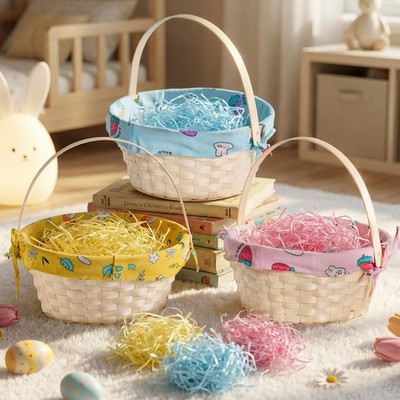 Natural Bamboo Easter Basket 3PCS with Removable Bunny Fabric Liner and Raffi...