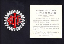 1960 s Automobile Club de I ILe de France Membership Sticker w/Envelope