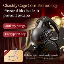 Male Chastity Cage Device with Lock 4 Rings Resin Lock for Men Breathable Ring