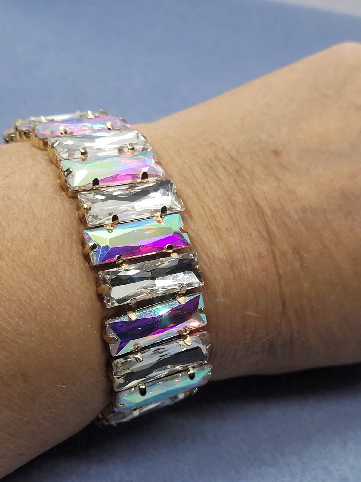 AB rectangle rhinestone stretch bracelet. - image 2