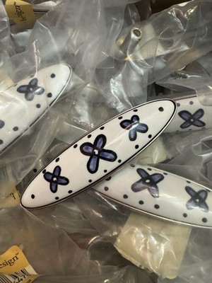Lot (10) Blue Flower Satin Nickel White Ceramic Drawer Pulls Betsy Betsey Fields