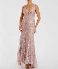 Mac Duggal Pink Floral Embellished Sleeveless Plunge Neck Gown Size 8 New -$698