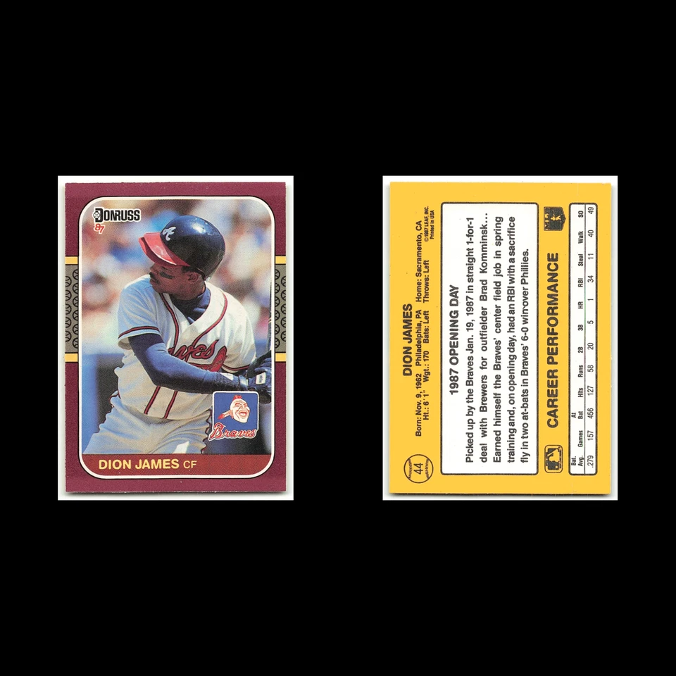 Dion James #44 1987 Donruss Opening Day Atlanta Braves Baseball Card MLB NM - Image 3 of 3