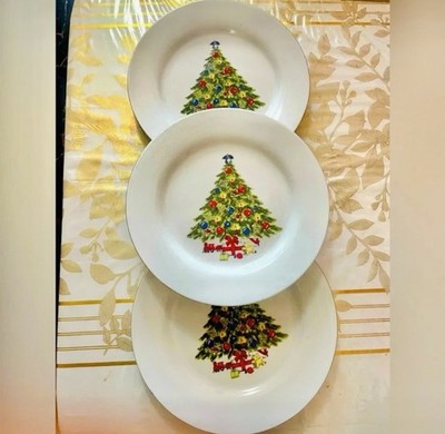 VTG? Fine China Set of 3Christmas/ New year Tree Ceramic Dinner Plates 10 1/2''