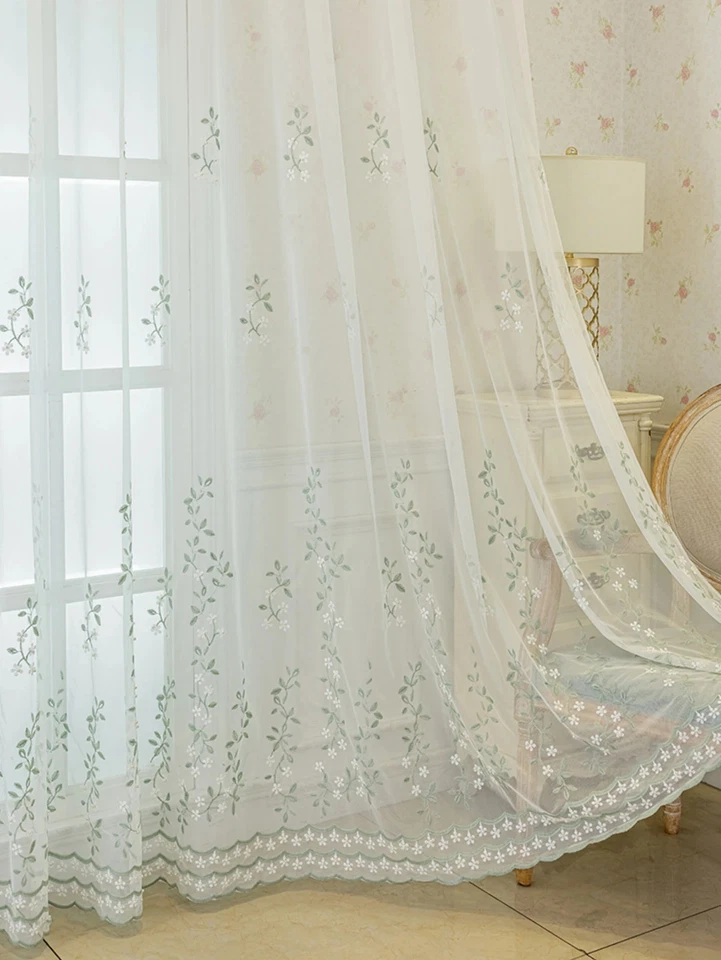 1Pc Elegant Floral Embroidered Sheer Curtain Breathable for Bedroom Living Room - Image 4 of 4