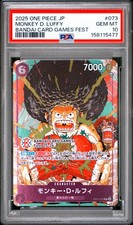2025 ONE PIECE JAPANESE PROMOS BANDAI CARD GAMES FEST MONKEY D. LUFFY PSA 10