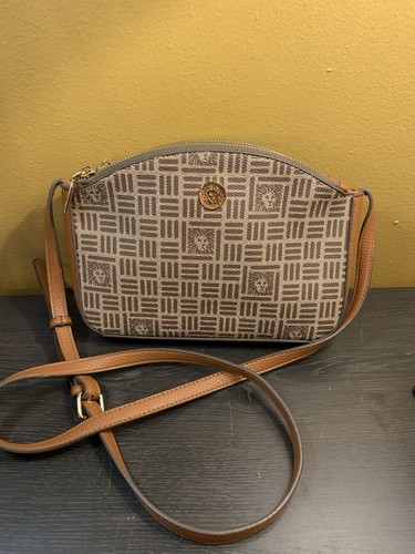 Anne Klein Tan & Brown 2 Toned Gold Hardware 3 Compartment Crossbody Purse Bag