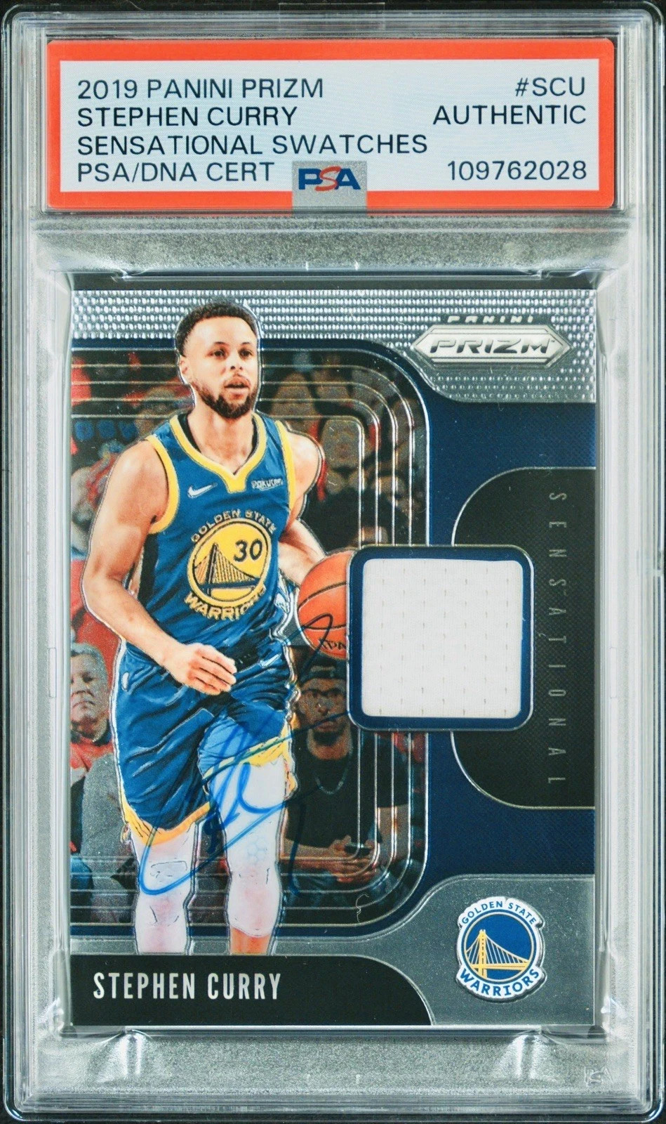 2019 Prizm Stephen Curry Hard Signed Game Worn Sensational Swatches PSA/DNA AUTO