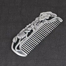 Pure S999 Fine Silver 999 Comb Double Lotus Fish Healthy Hair Comb 70-71g 3.9in