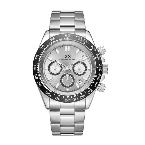 Kenneth Scott Men’s Multi Function Watch | White Dial, Silver Case & Strap