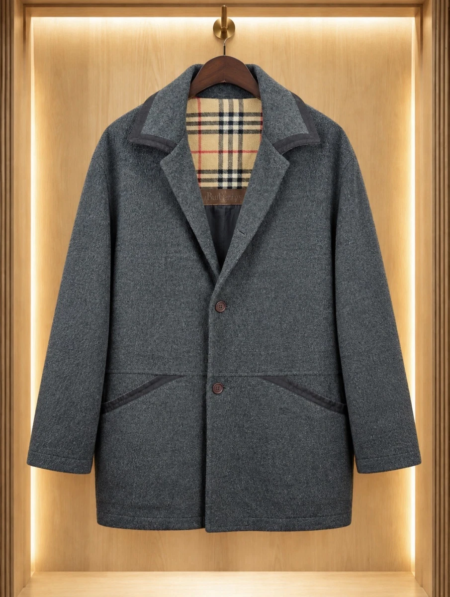 Burberrys Vintage Charcoal Grey Wool Blend Coat – Nova Check Lining