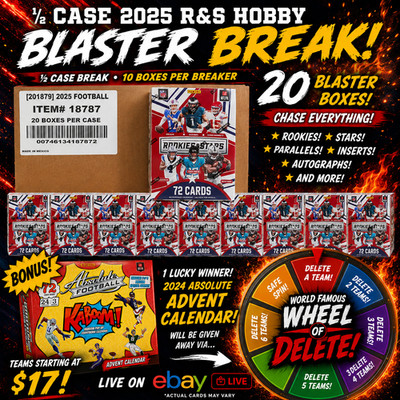 1/2 case Break (10 Boxes) x 2025 NFL Rookies and Stars Blaster Boxes + 1 x 2024