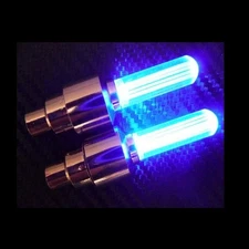 2x Blue LED Tire Valve Stem Cover Caps Lights Pair Glowing LED Bright Motorcycle
