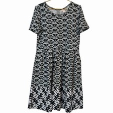 Womens Dress 3XL Black White Pockets Back Zip Boho Casual Stretch Midi Plus Size