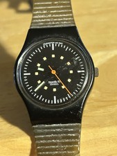 Swatch Quartz Analog Watch Black Dial 34mm Plastic Case Silver Bracelet