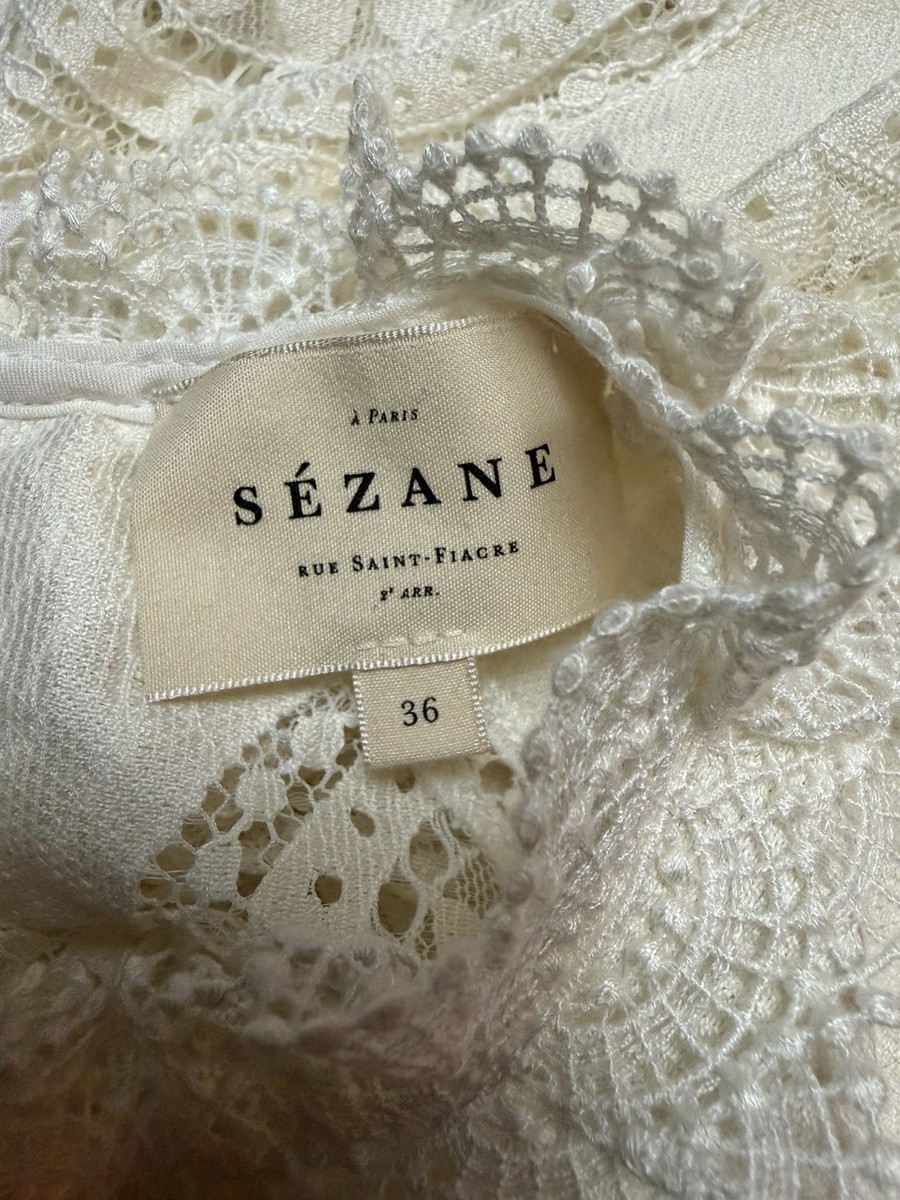 Sezane Bianca Top Blouse Ecru Guipure Lace Size FR 36/UK8, new