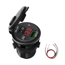 Universal 12V-24V Red LED USB Car Fast Charger Socket Adapter w/ QC3.0 Port