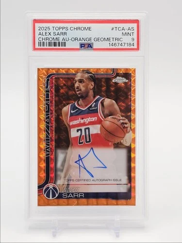 ALEX SARR 2025-26 TOPPS CHROME ORANGE GEOMETRIC WIZARDS AUTO /25 PSA 9 Q0902