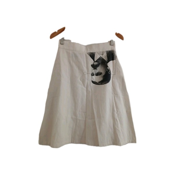THE GENTLY UNFURLING SNEAK designer linen cotton ivory circle skirt 8-10 S-M