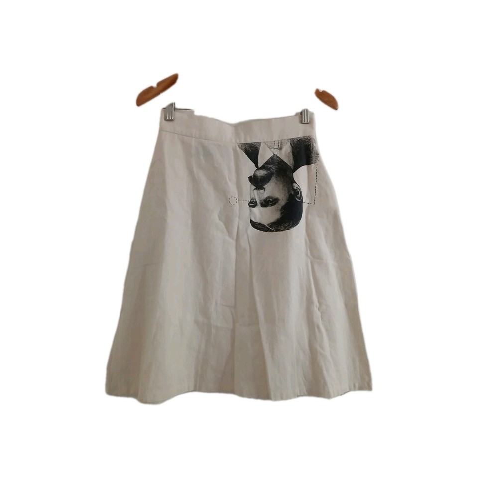 THE GENTLY UNFURLING SNEAK designer linen cotton ivory circle skirt 8-10 S-M