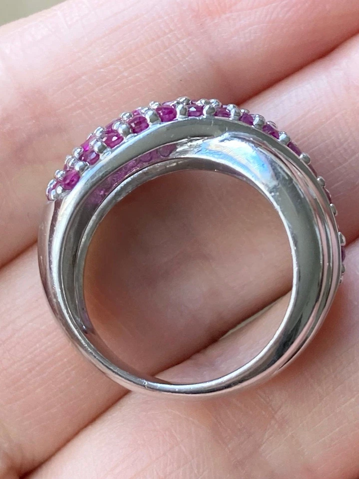 Anillo cruzado rubí natural plata esterlina 925 talla 6 Foto 4 de 4