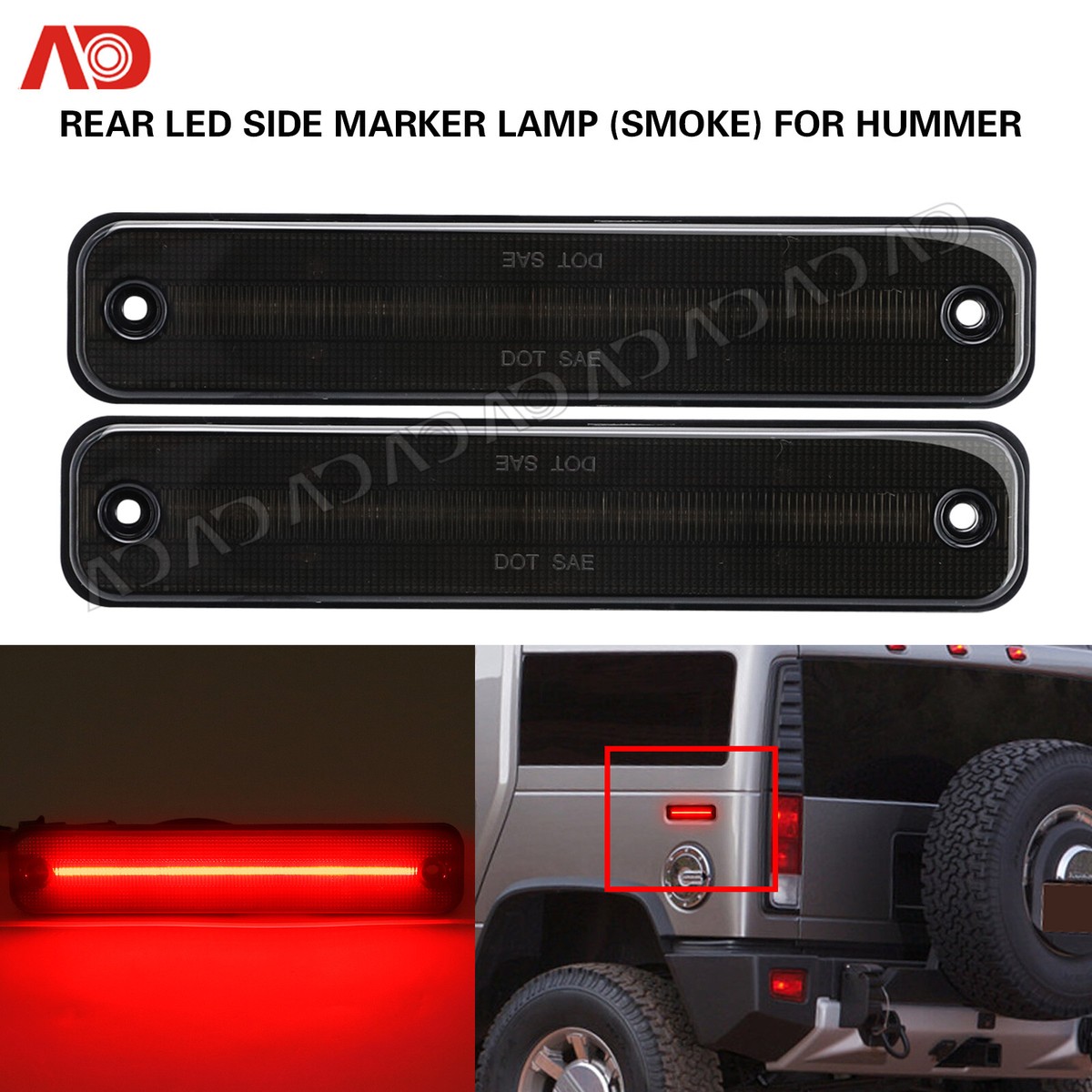 For 2003-2009 Hummer H2 Smoked Lens Rear Red LED Side Marker