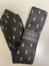 LAUREN Ralph Lauren Boys Silk Blend Neck Tie Black Penguins NWT