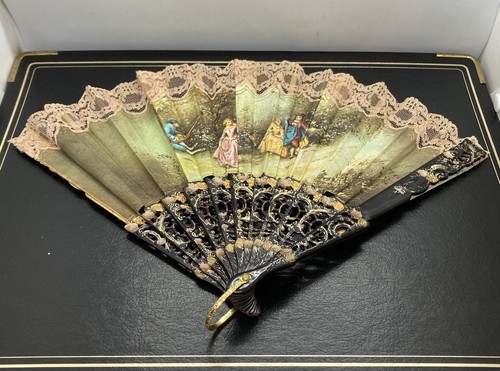 Vintage ABANICOS dekorativer klappbarer Handfächer mit Spitzenrand Made in Japan