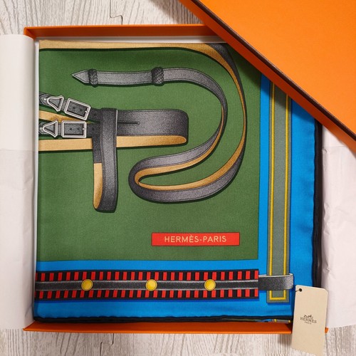 Unused w/box HERMES Carre 90 LETTRES EQUESTRES Silk Scarf 90cm Green 2023AW - Picture 23 of 24