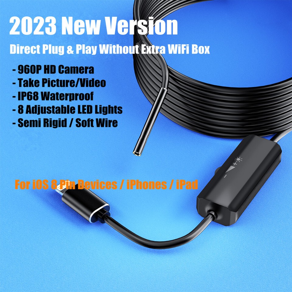 8MM Direct Plug To iPhone 14/13/12 iOS Borescope Endoscope Inspection ...