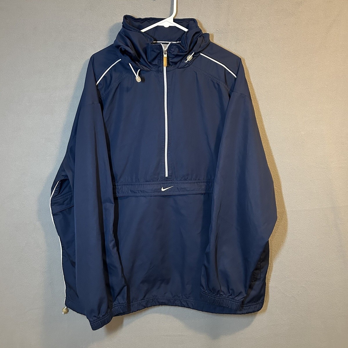 Nike Swoosh Hidden Hood Pullover Anorak Windbreaker Jacket Adult