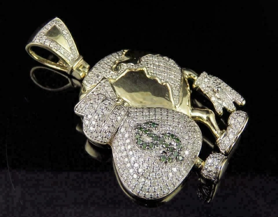 Colgante bolsa de dinero globo de diamantes de corte redondo de 3 quilates para hombre enchapado en oro de 14 k Foto 4 de 4