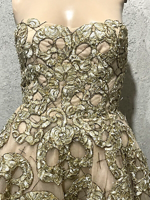 monique lhuillier gold dress Gold Embroidered Gown With Capelet – Monique Lhuillier